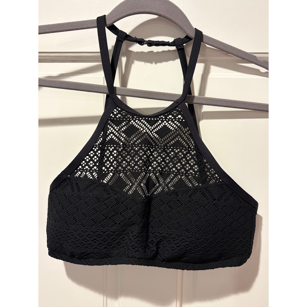 Kenneth Cole Reaction Black Crochet Lace High Neck Bikini Top RS7JX89M Medium